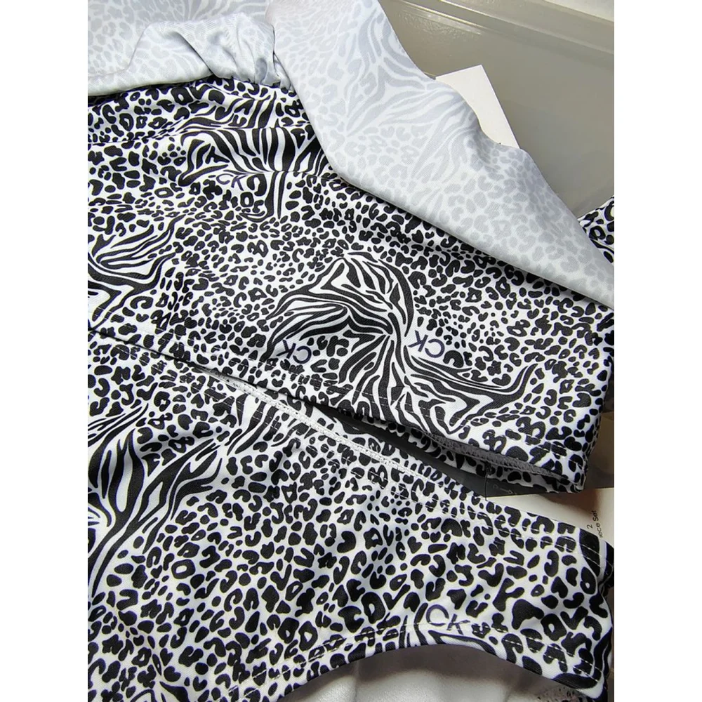 Calvin Klein Girls XL 16 Bikini Set Black White Animal Print 2 Piece Swim NWT